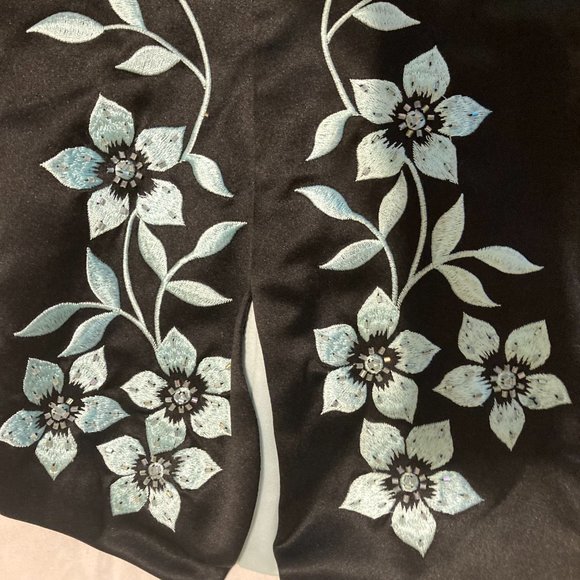 Morgan and Co. Vintage Y2K Black/Blue Cherry Blossom Strapless Formal Dress - Picture 8 of 12